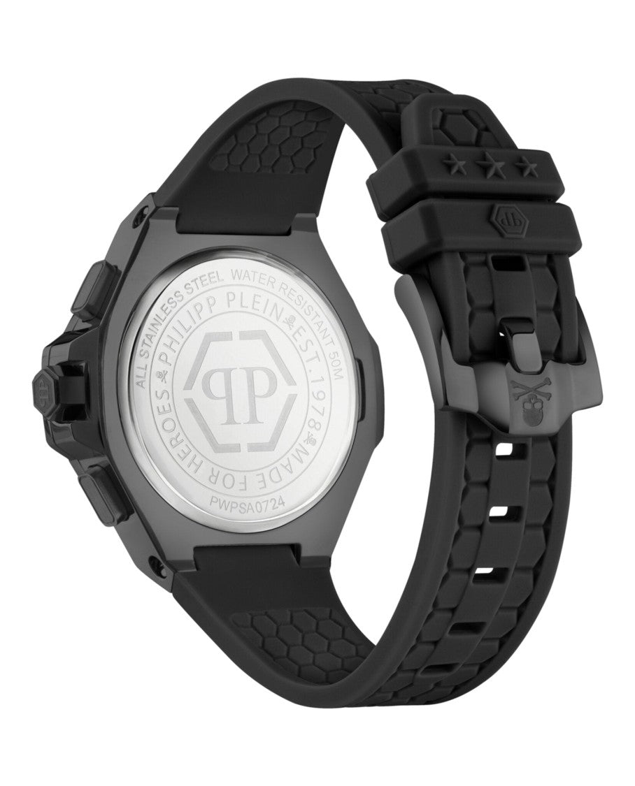 Philipp Plein Chronograph Quartz Silicone Watch With Black Guilloche Dial