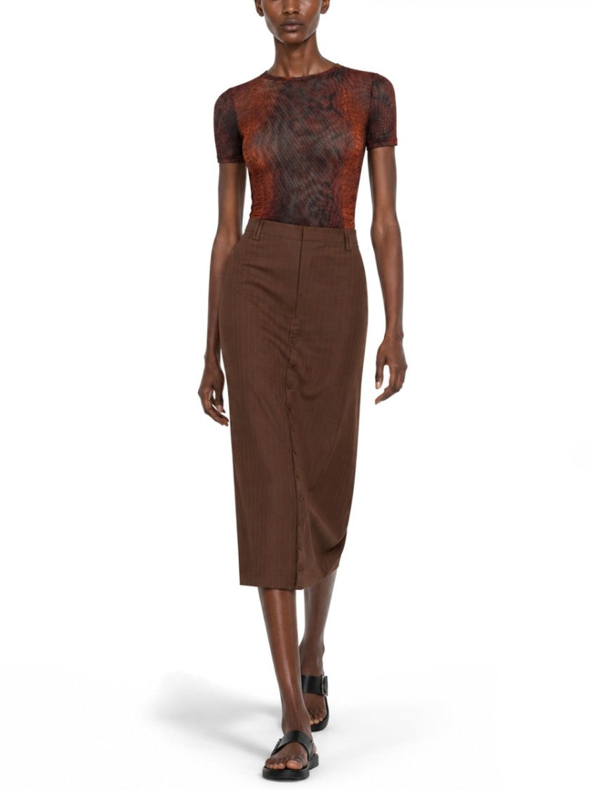 Jean Paul Gaultier Neutrals High-Waisted Vertical Pinstripes Midi Skirt