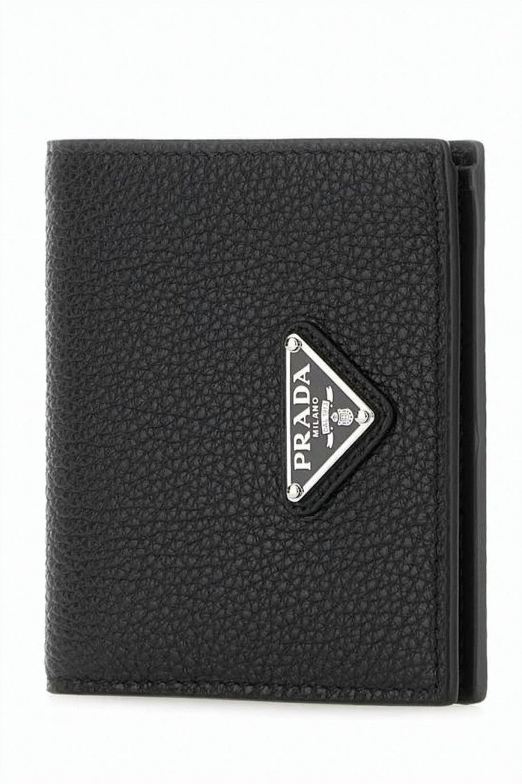 Prada Textured Calf Leather Bifold Wallet With Triangular Logo