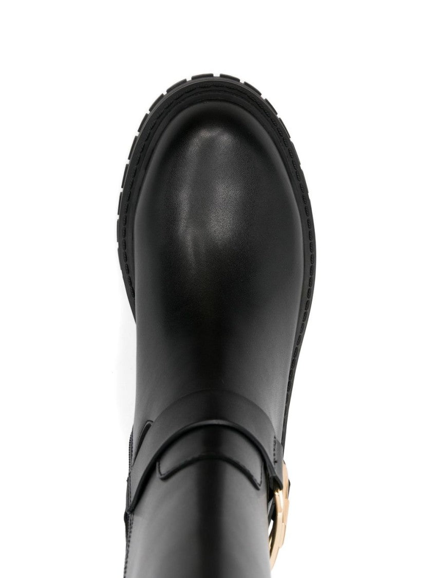 Liu Jo Mid-Calf Black Boots With Gold-Tone Buckle