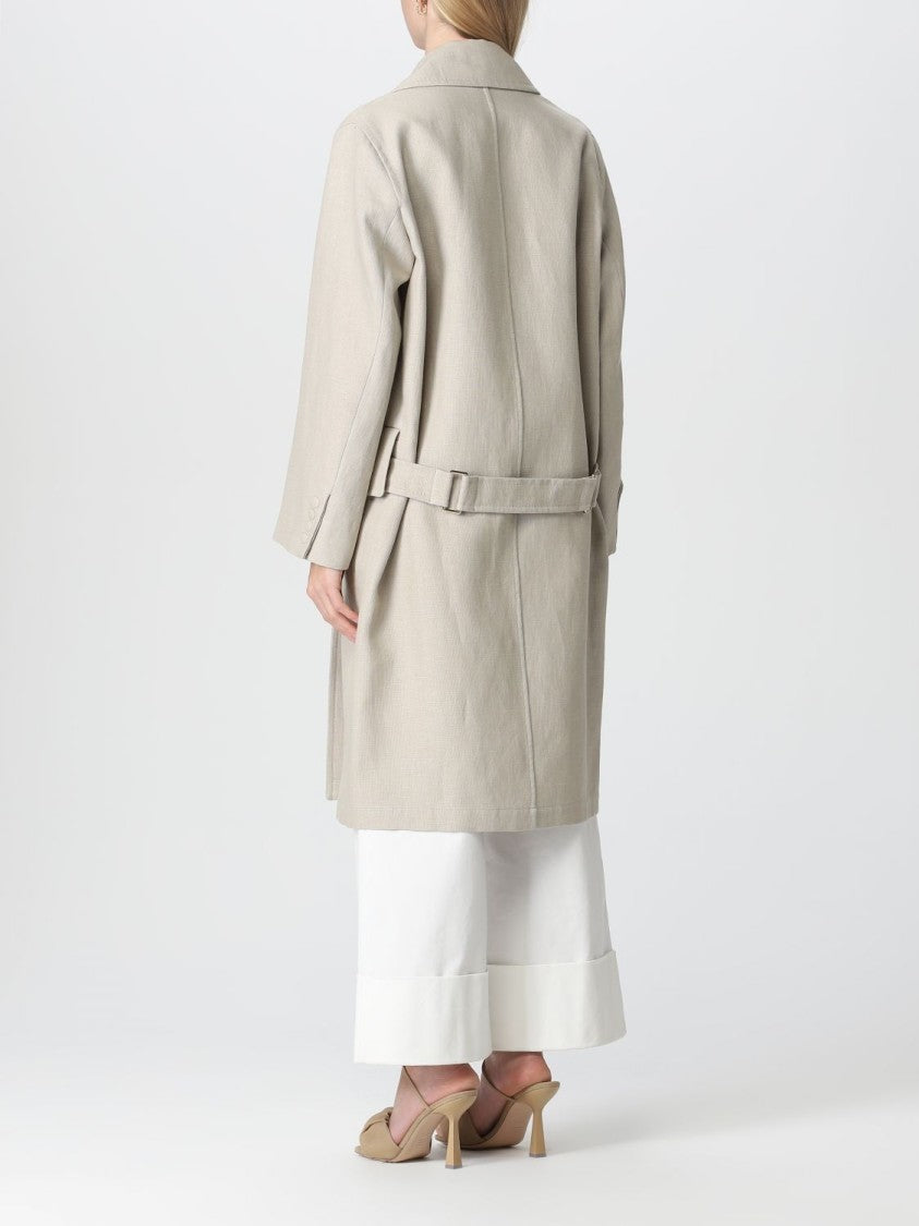 Max Mara Mescal Long Linen Coat With Double-Breasted Front