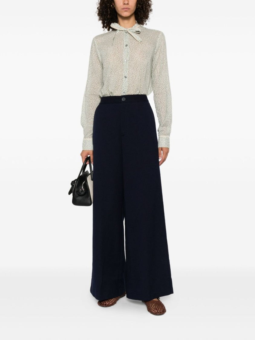 Forte Forte High-Waisted Wide-Leg Trousers In Soft Blue Fabric
