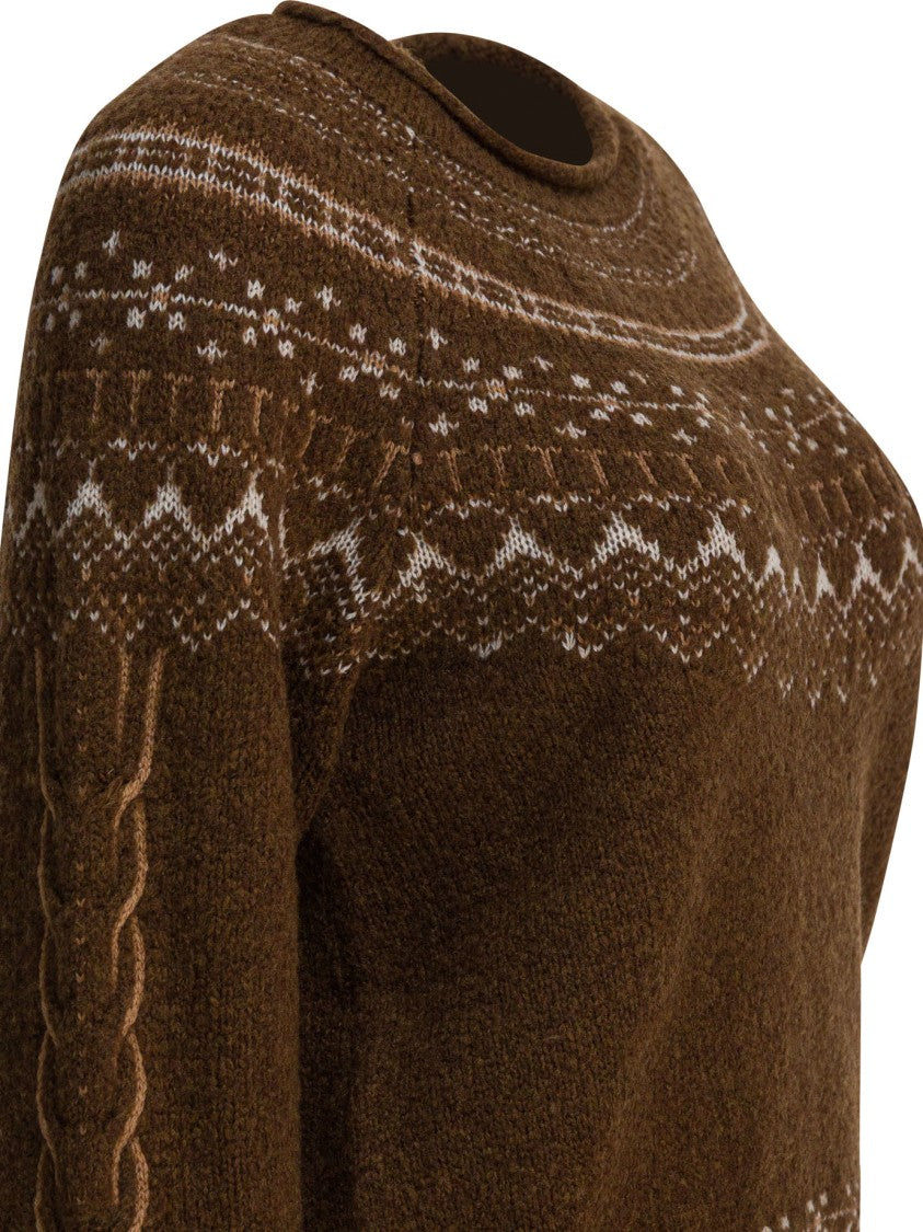 Guest In Residence Brown Knit Sweater With Patterned Yoke