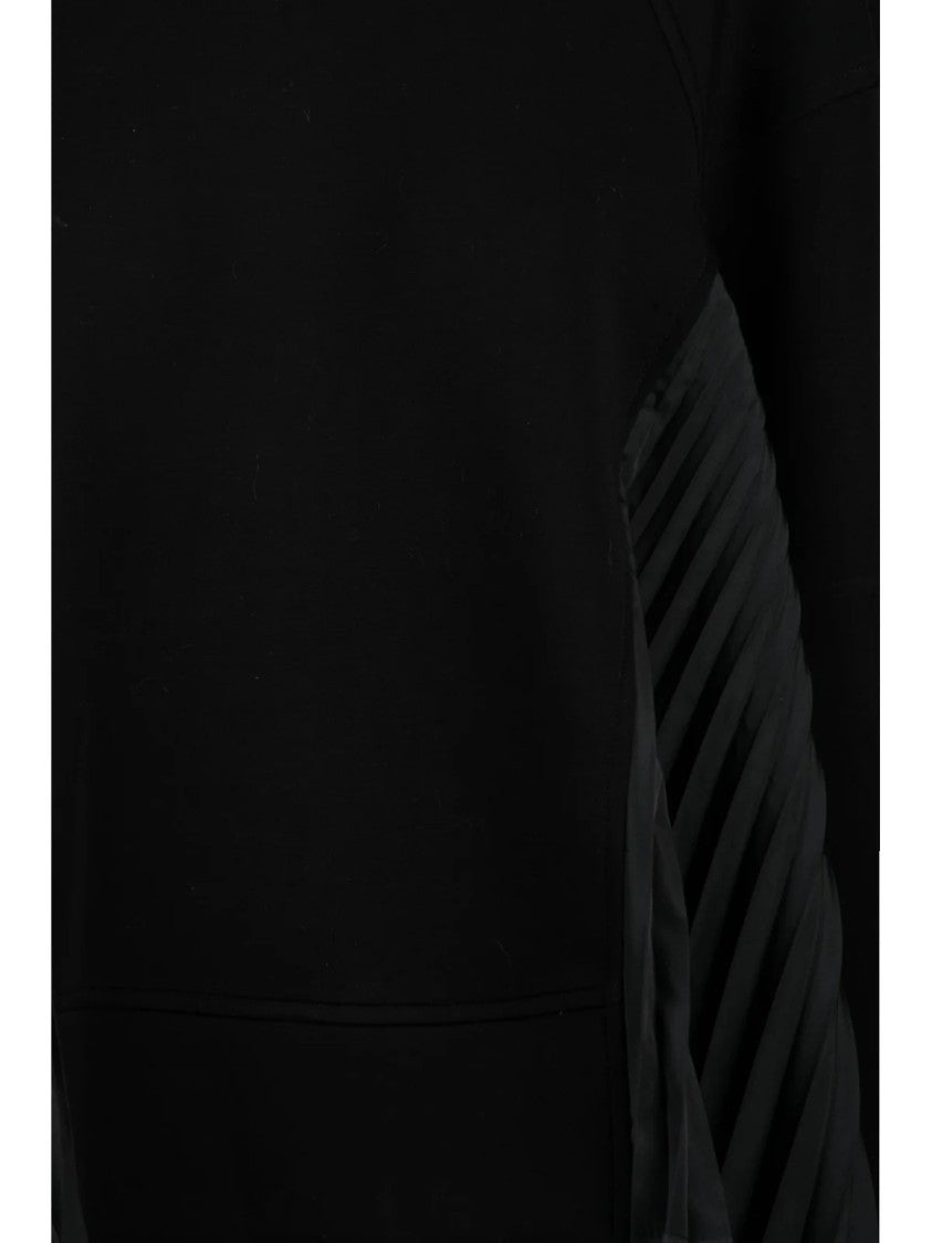 Meimeij Black Sweatshirt With Pleated Fabric Detail And Cropped Hem