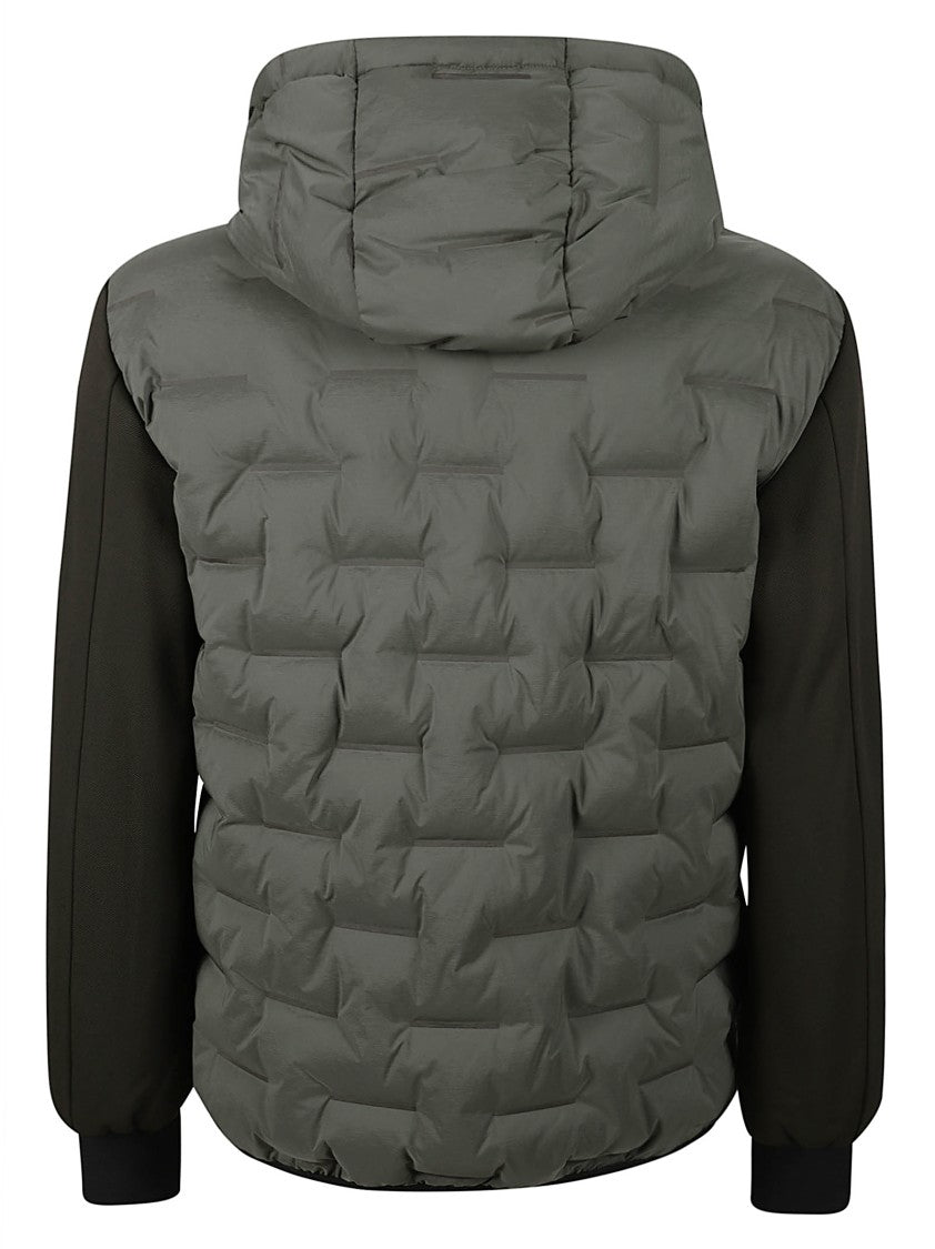Peuterey Quilted Green Hooded Jacket With Contrasting Sleeves