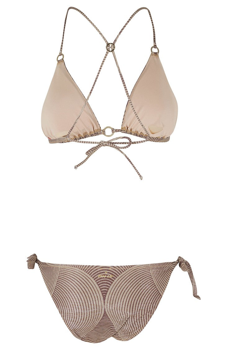 Pin-Up Brown Round Print Lurex Triangle Polyamide Bikini