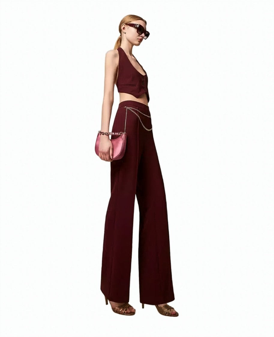 Twin-Set Crêpe Cady Removable Chain Belt Wide-Leg Pants
