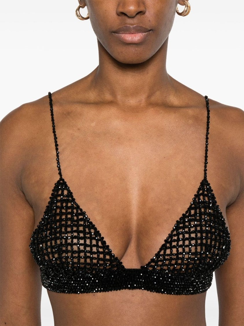 Golden Goose Beaded Mesh Bralette With Spaghetti Straps