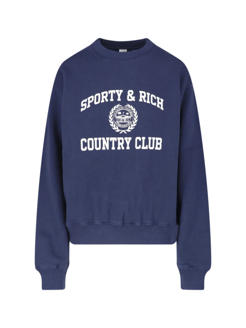 Sporty And Rich Navy Crewneck Sweatshirt With 'Country Club' Emblem