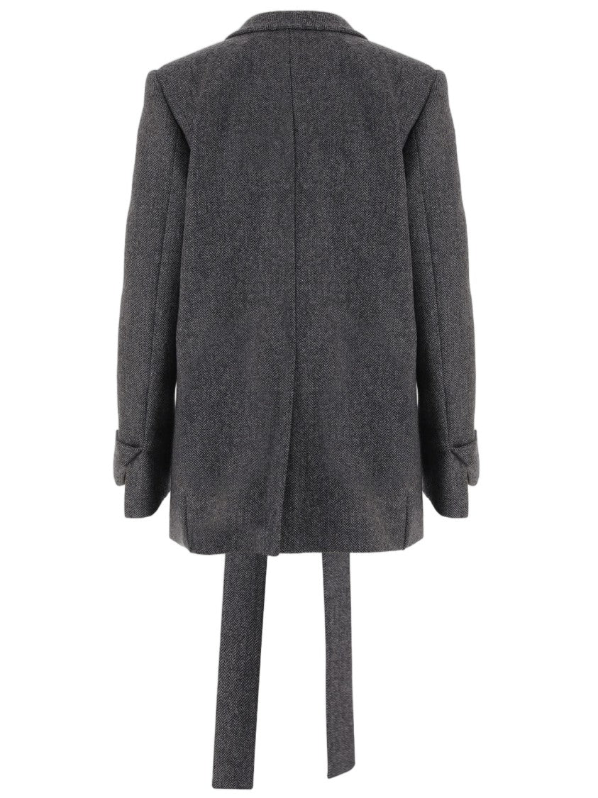Sa Su Phi Gray Belted Herringbone Wool Jacket