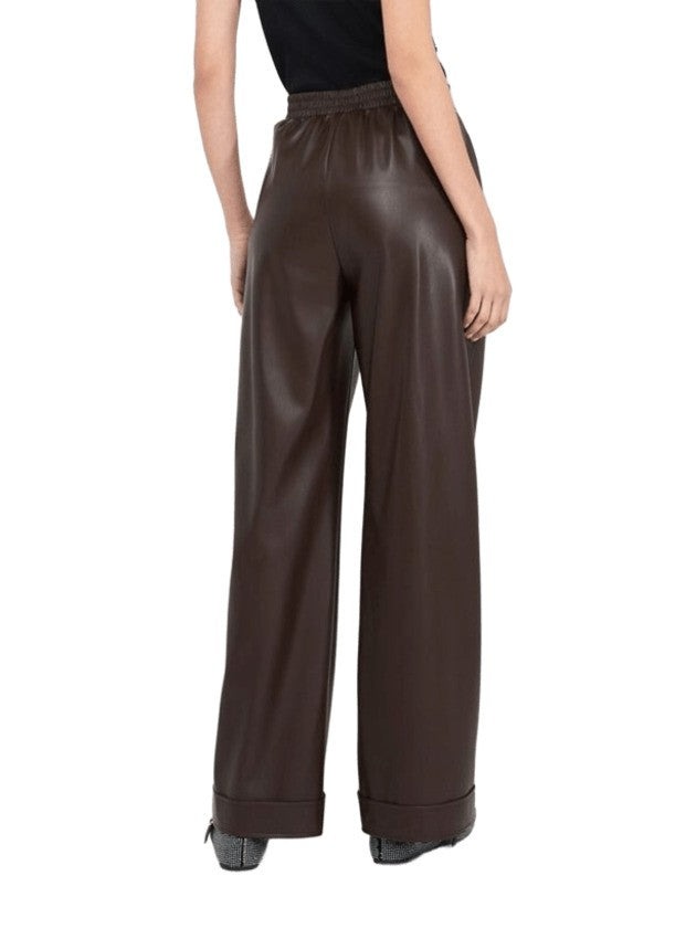 Liu Jo Coated Brown Wide-Leg Pants With Pressed Crease And Cuffed Hem