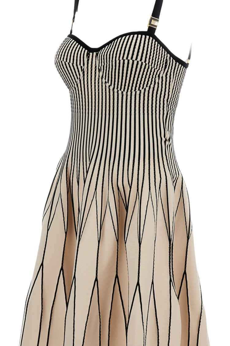 Elisabetta Franchi Bicolour Knit Mini Dress With Geometric Patterns