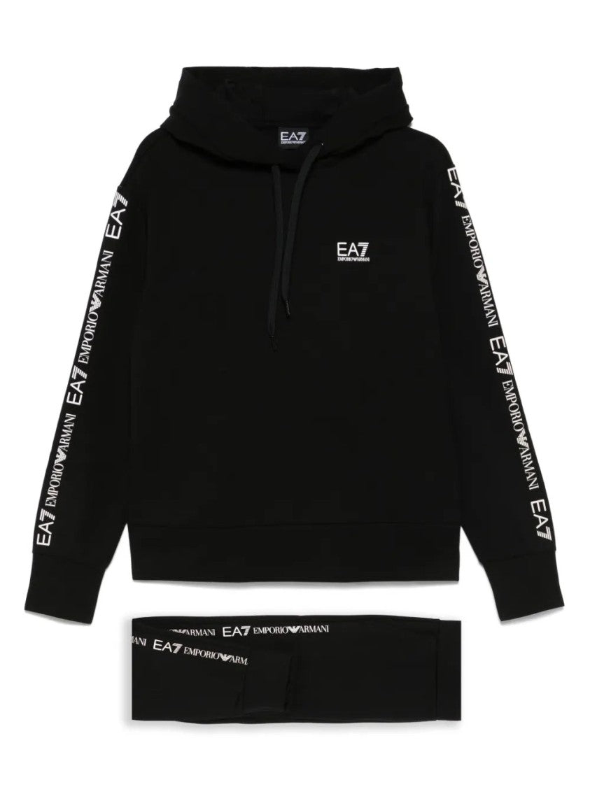 Ea7 Emporio Armani Logo-Detail Black Tracksuit Set With Drawstring Hood