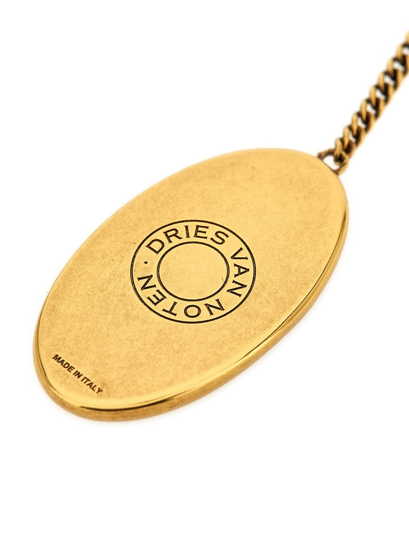 Dries Van Noten Handmade Brass Chain Necklace With Polished Oval Pendant