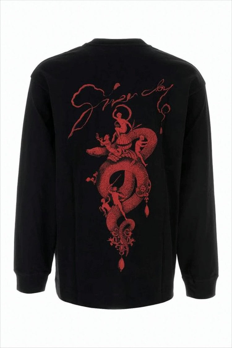 Givenchy Long-Sleeve Black T-Shirt With Red Graphic Elements