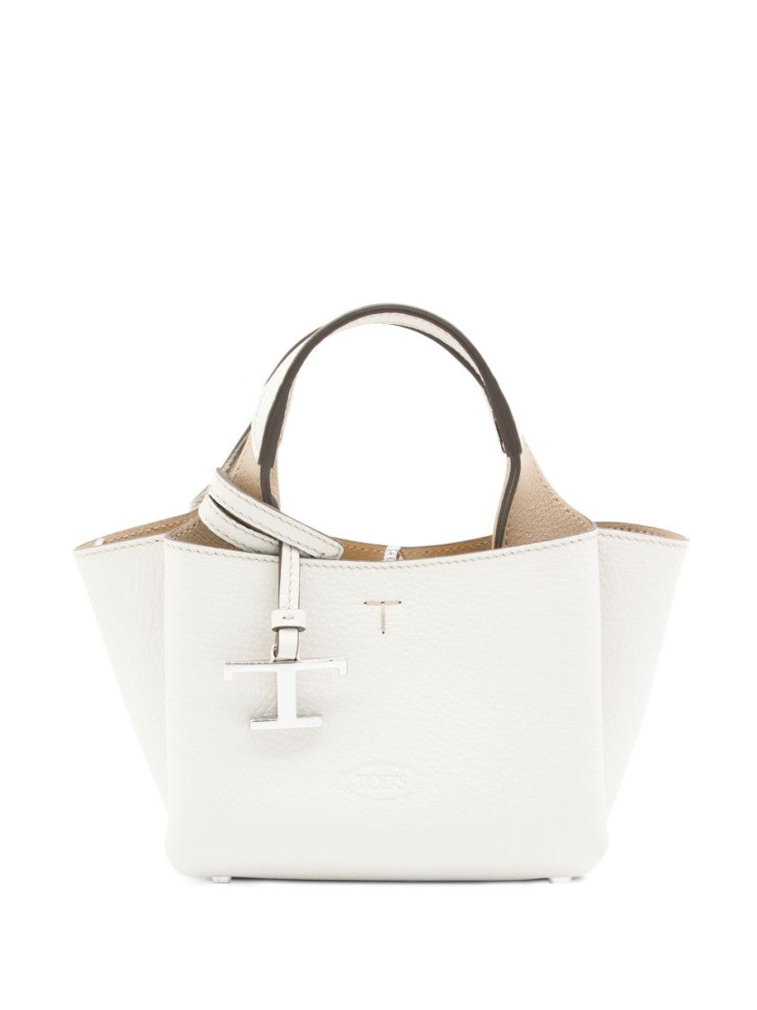Tod's Structured White Calfskin Handbag With T-Shaped Charm