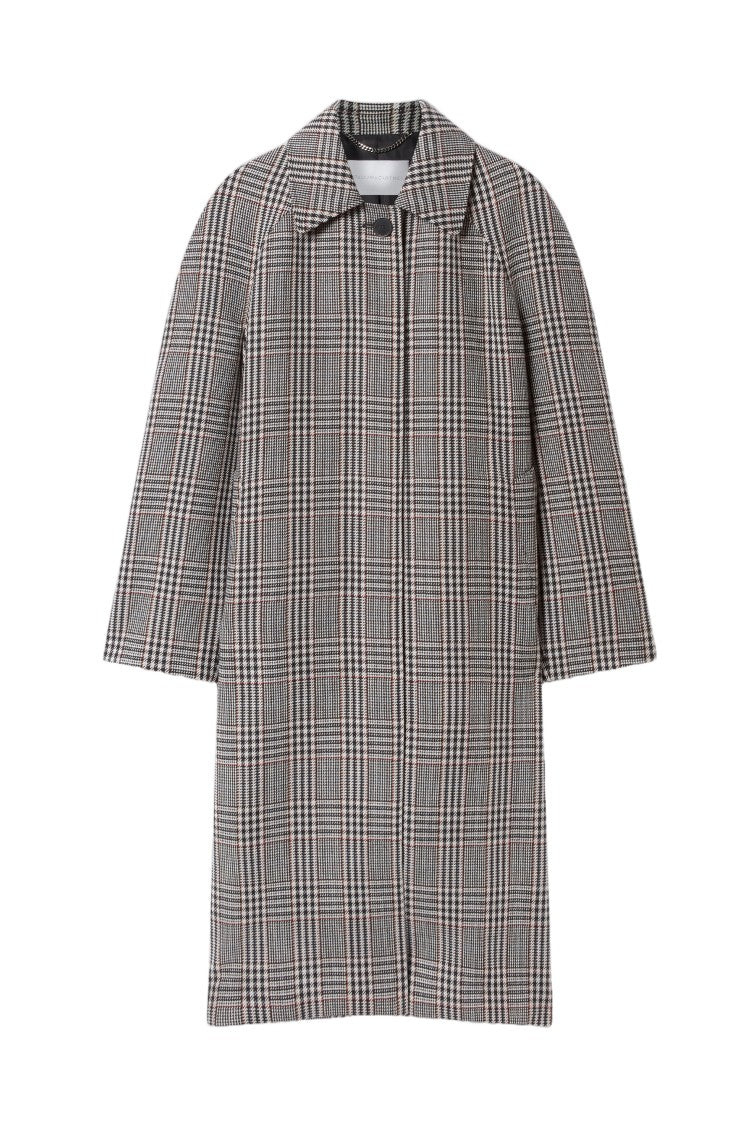 Stella Mccartney Grey Checked Wool Belted Coat