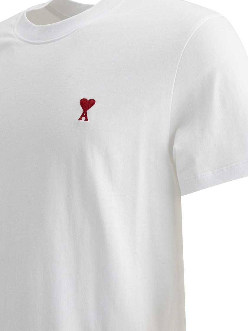 Ami Paris Plain White T-Shirt With Subtle Heart Embroidery