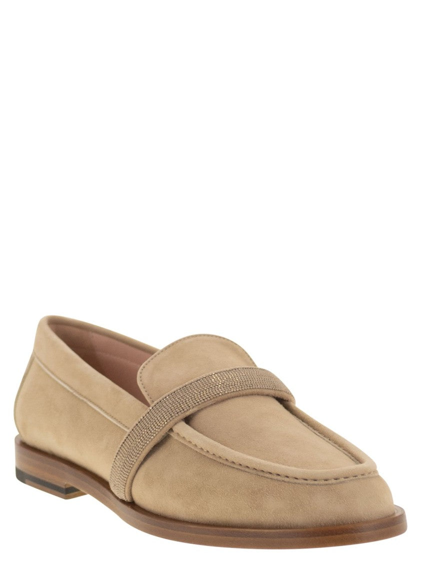 Fabiana Filippi Soft Suede Moccasin With Diamond Thread Detail