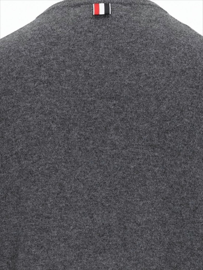 Thom Browne Crew Neck Cashmere Sweater With Contrasting Stripes And Side Buttons