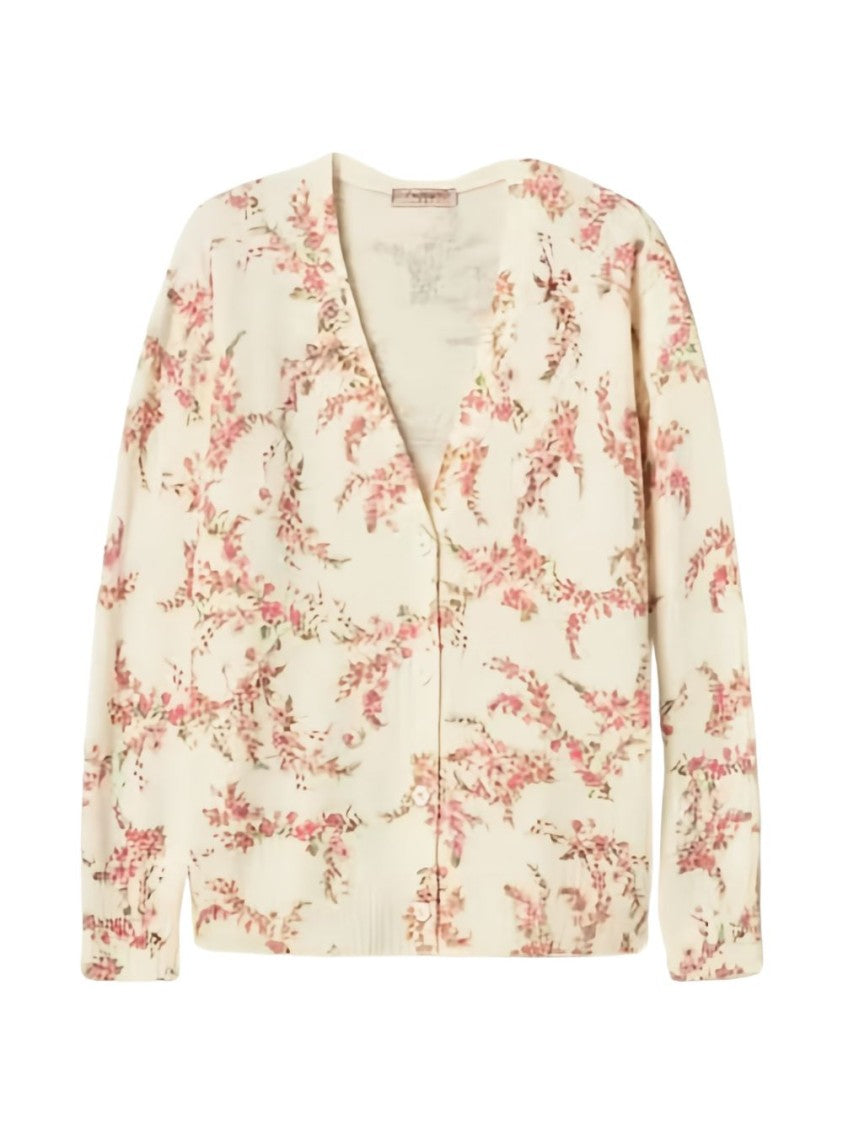 Twin-Set Cream Floral V-Neck Long-Sleeve Blouse