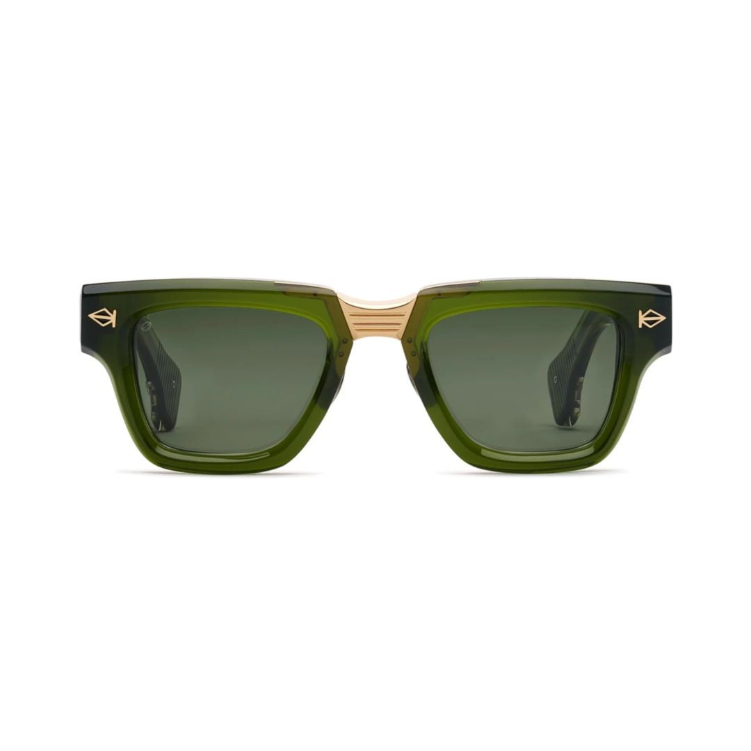 T Henri Co2 Translucent Olive Green Square Sunglasses With Gold-Tone Accents