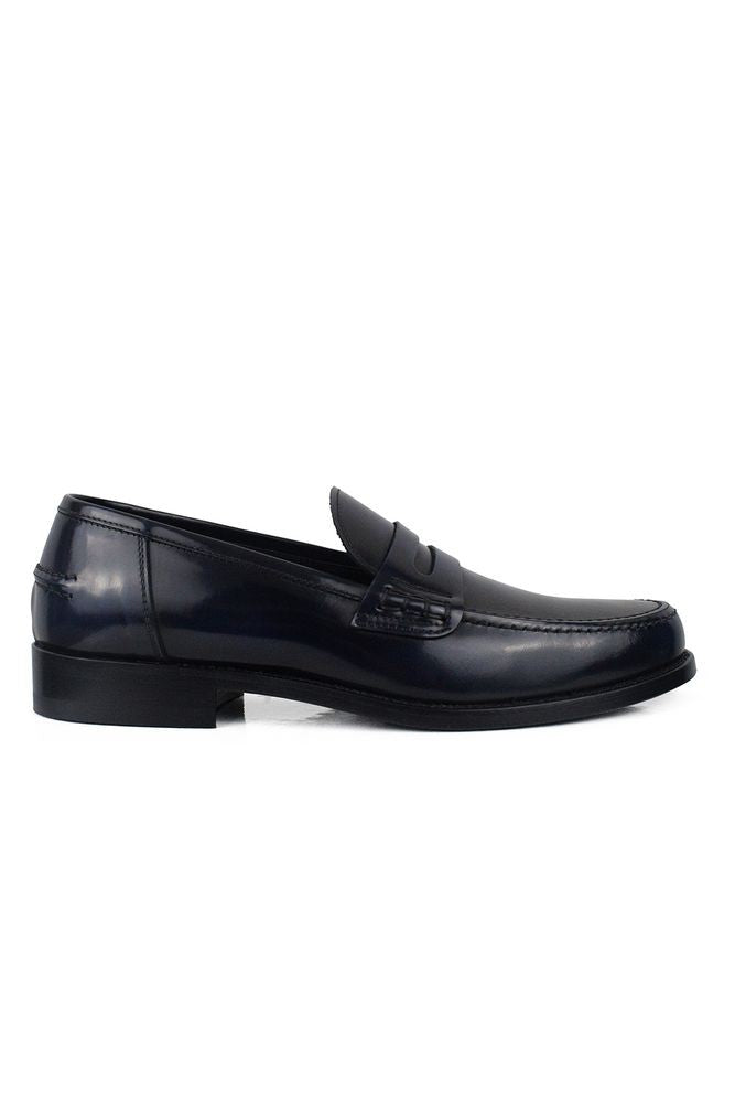 Alberto Polished Blue Calfskin Leather Loafers