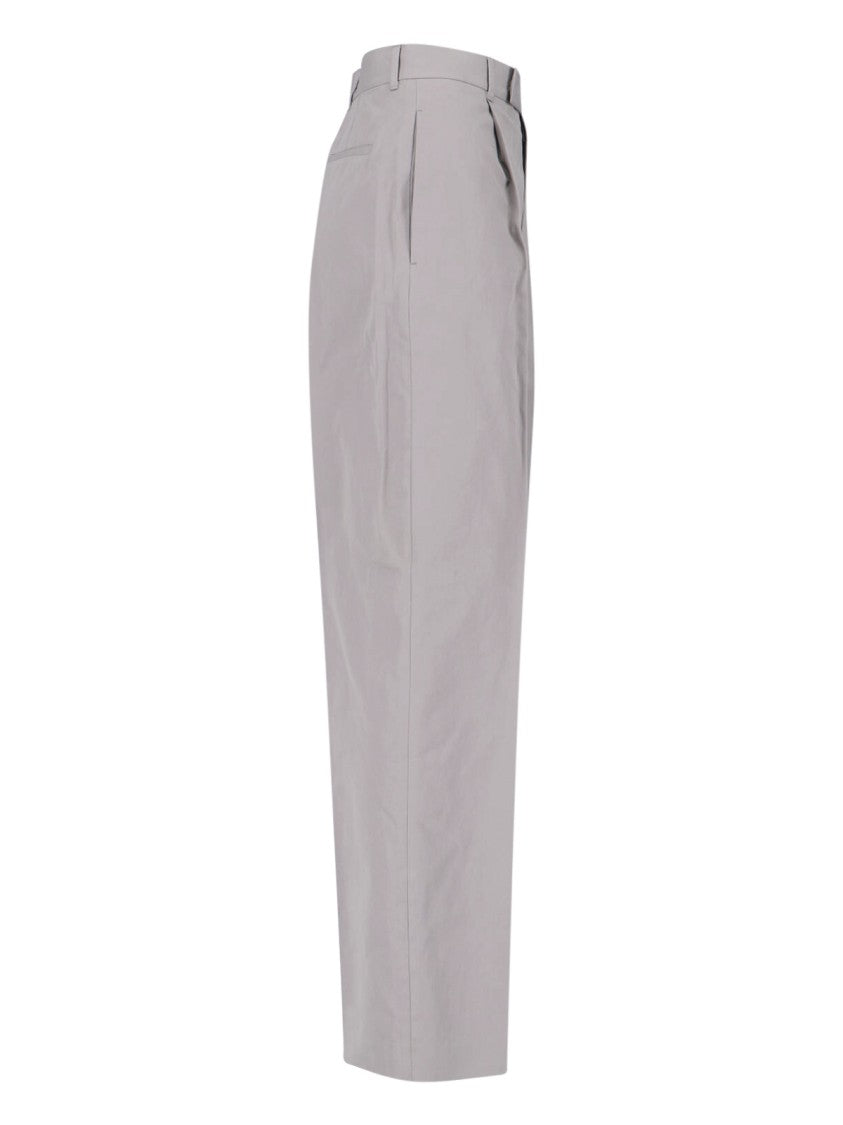 Jil Sander Grey High-Waisted Tailored Cotton Trousers