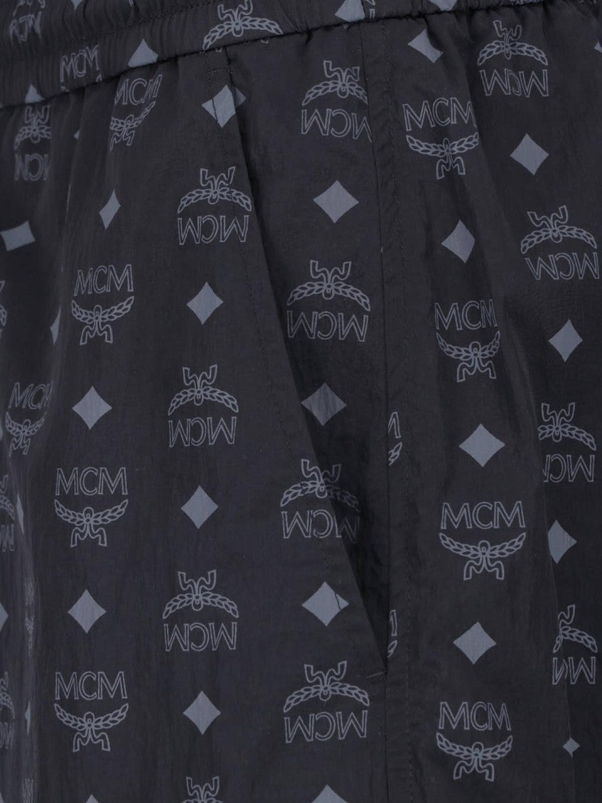 Mcm Black Fabric Logo Swim Shorts