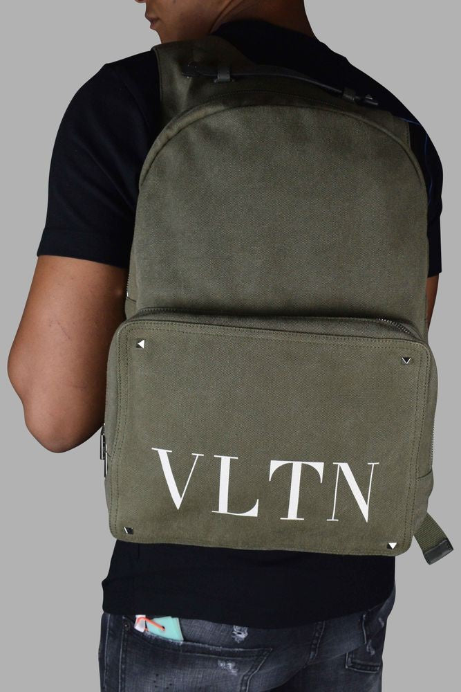 Valentino Garavani Structured Kaki Backpack With Rockstud Accents