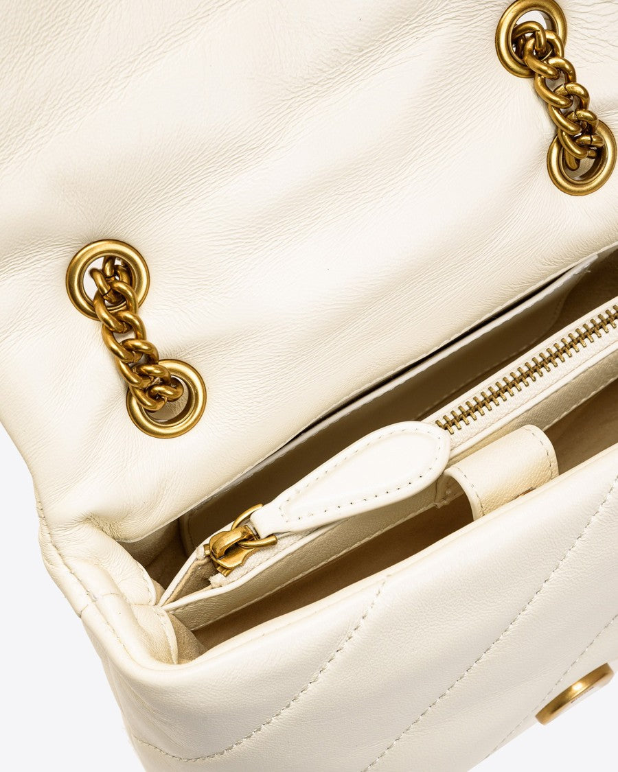 Pinko Large Love Bag Puff Shoulder Bag White Silk/Antique Gold