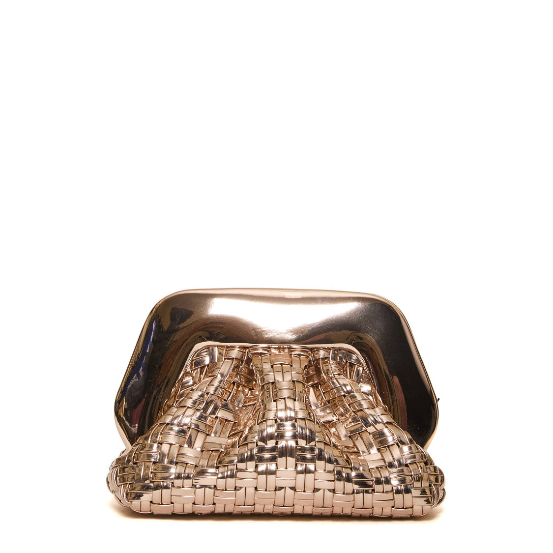 Themoirè Woven Clutch With Glossy Metallic Frame