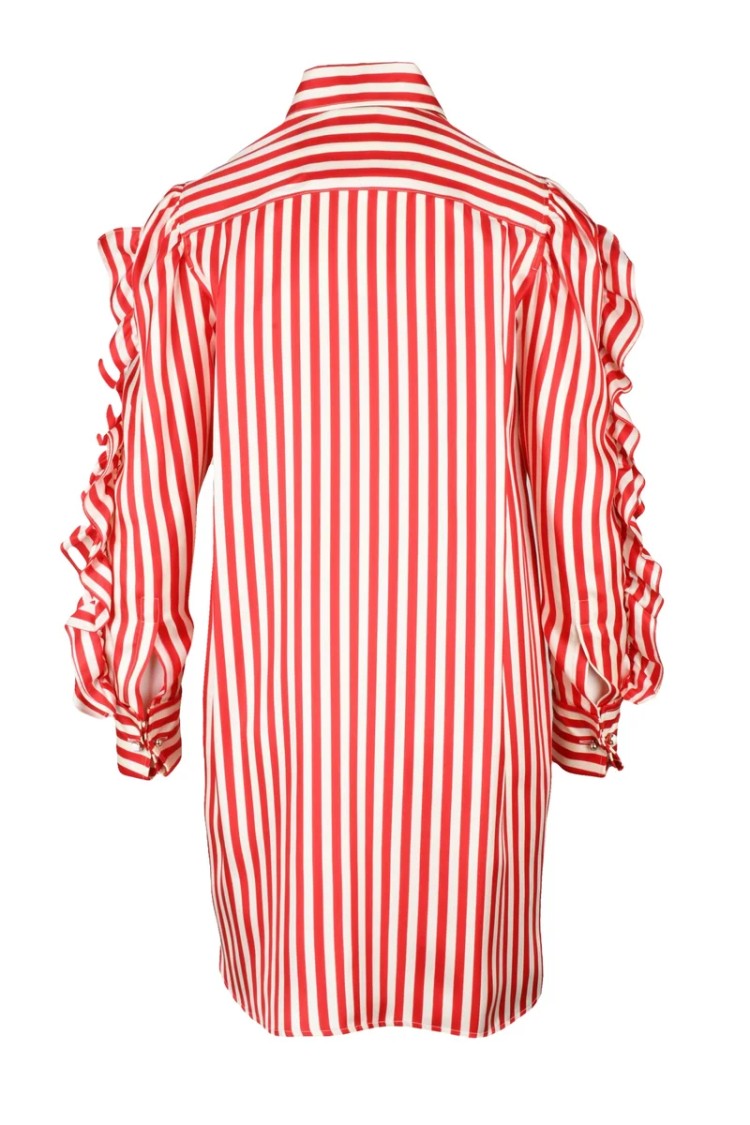 Max Mara Red White Manna Ruffled Silk Shirt