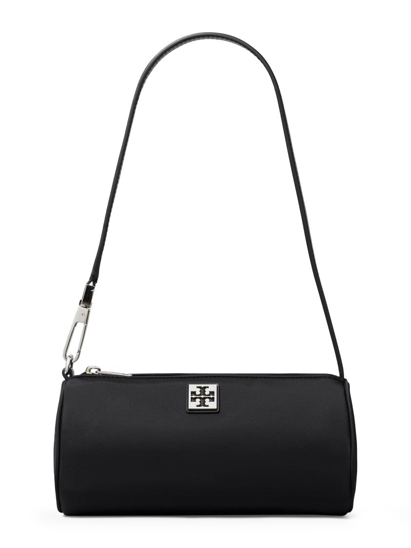 Tory Burch Structured Black Cylinder Bag With Metallic Logo Plaque