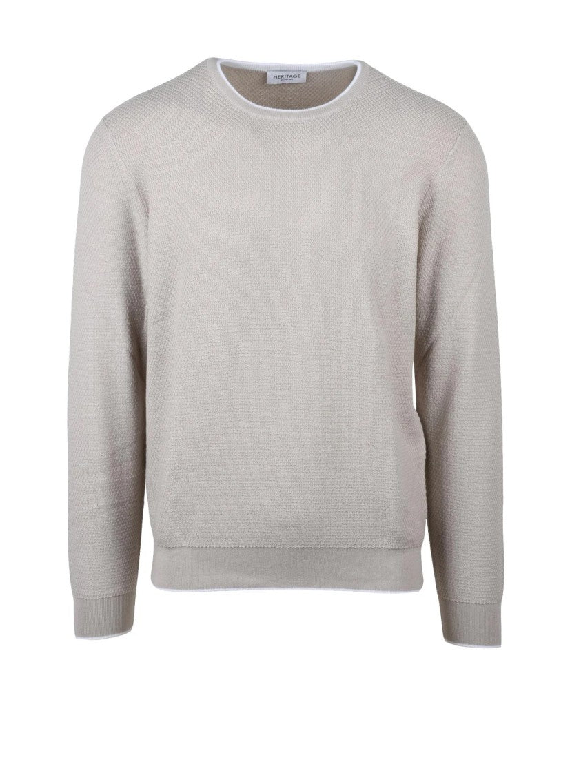 Heritage Beige Crew Neck Cotton Sweater