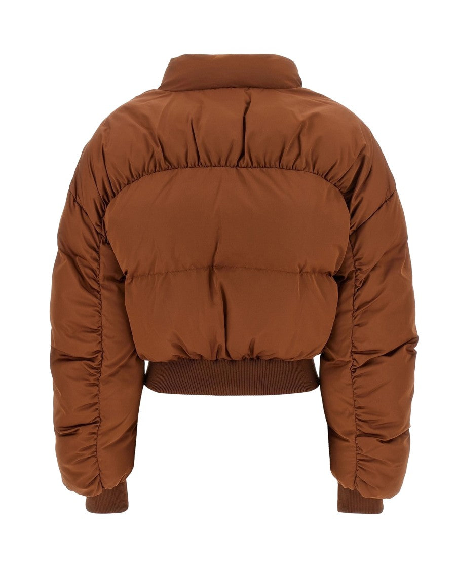 Elisabetta Franchi Matte Textured Oversized Down Coat With Logo Patch