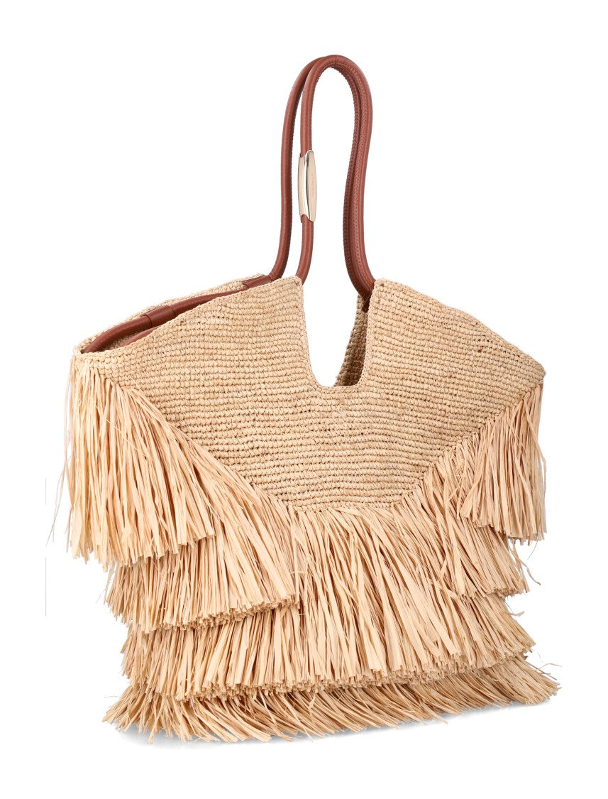 Zimmermann Handwoven Natural Raffia Medium Tote With Fringe Details