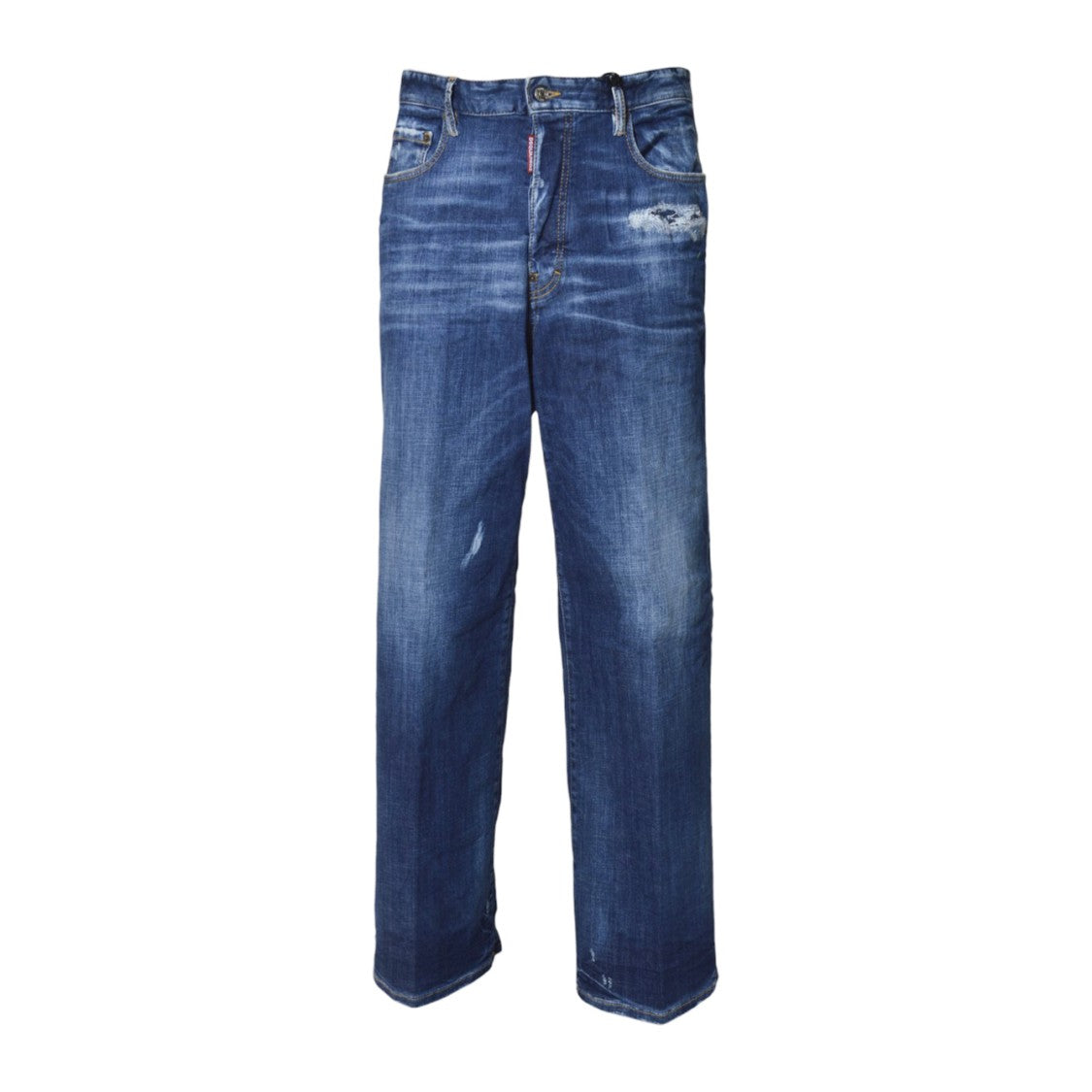 Dsquared2 Medium Blue Straight-Leg Denim Jeans With Distressed Details