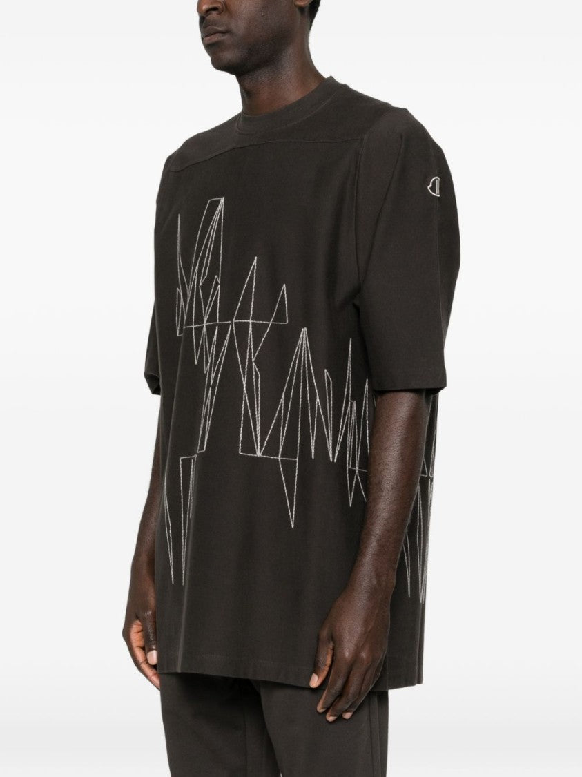 Rick Owens X Moncler Cotton T-Shirt With Abstract Graphic Pattern And Crew Neck Design