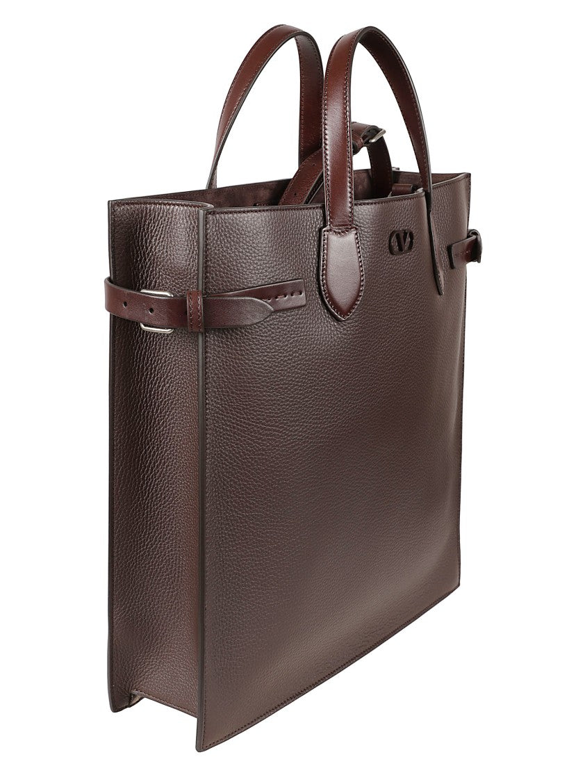 Valentino Garavani Structured Rectangular Tote Bag In Deep Brown Leather