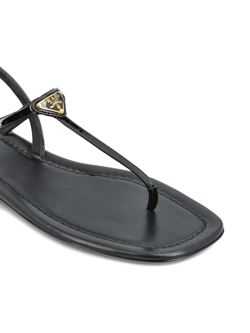 Prada Minimalist Black Flat Leather Sandals