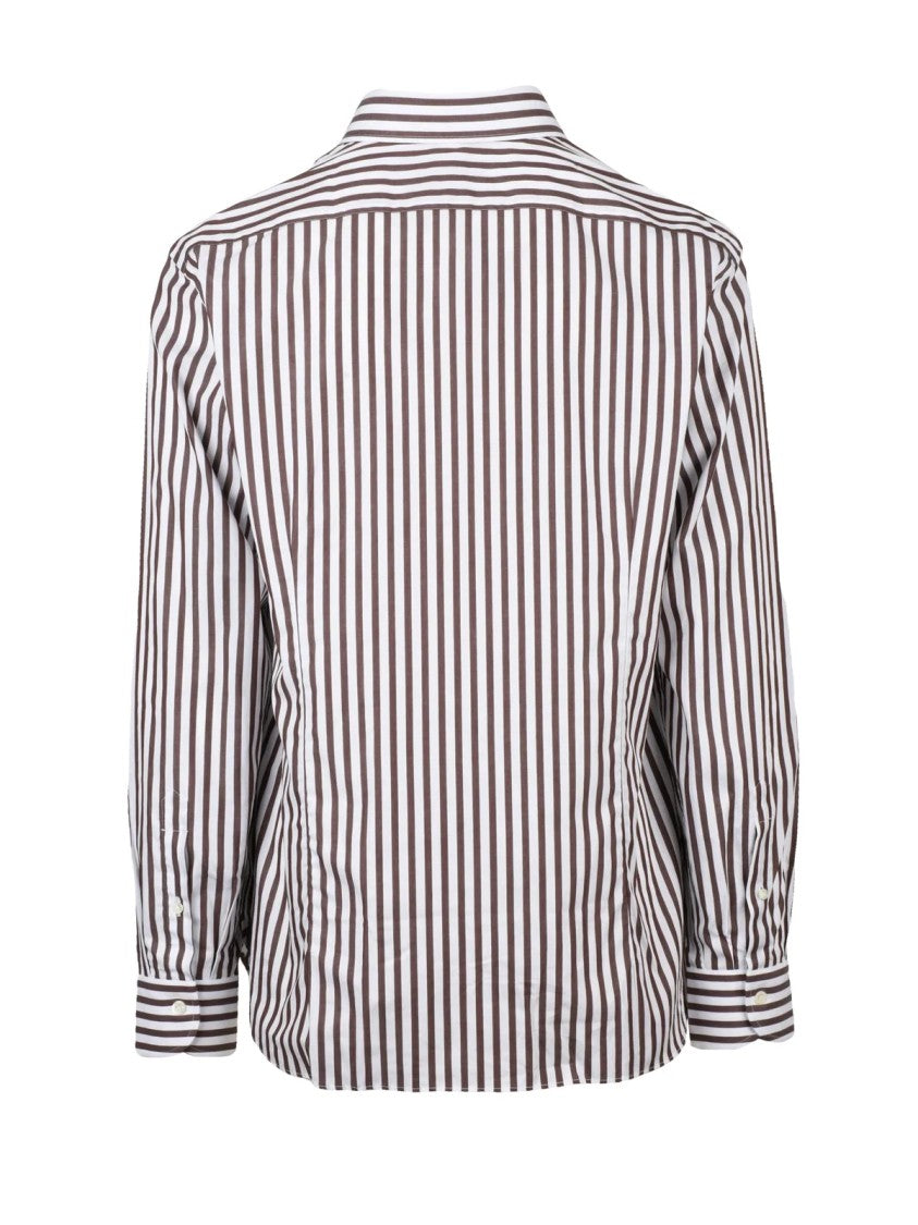 Magenta White Brown Striped Cotton Shirt