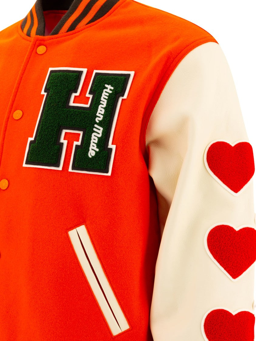 Human Made Varsity Style Bold Orange Wool Blend Jacket