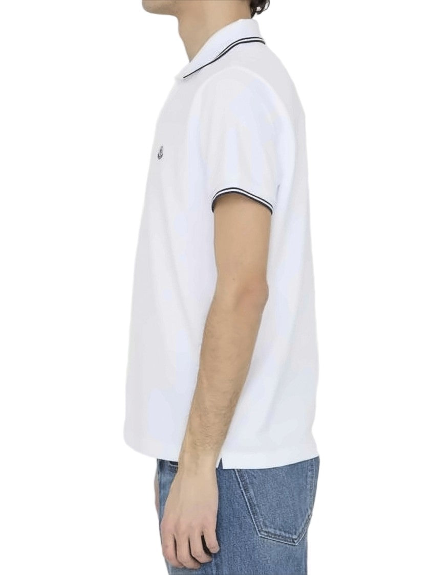Moncler Short-Sleeve Polo Shirt With Subtle Stripe Accents