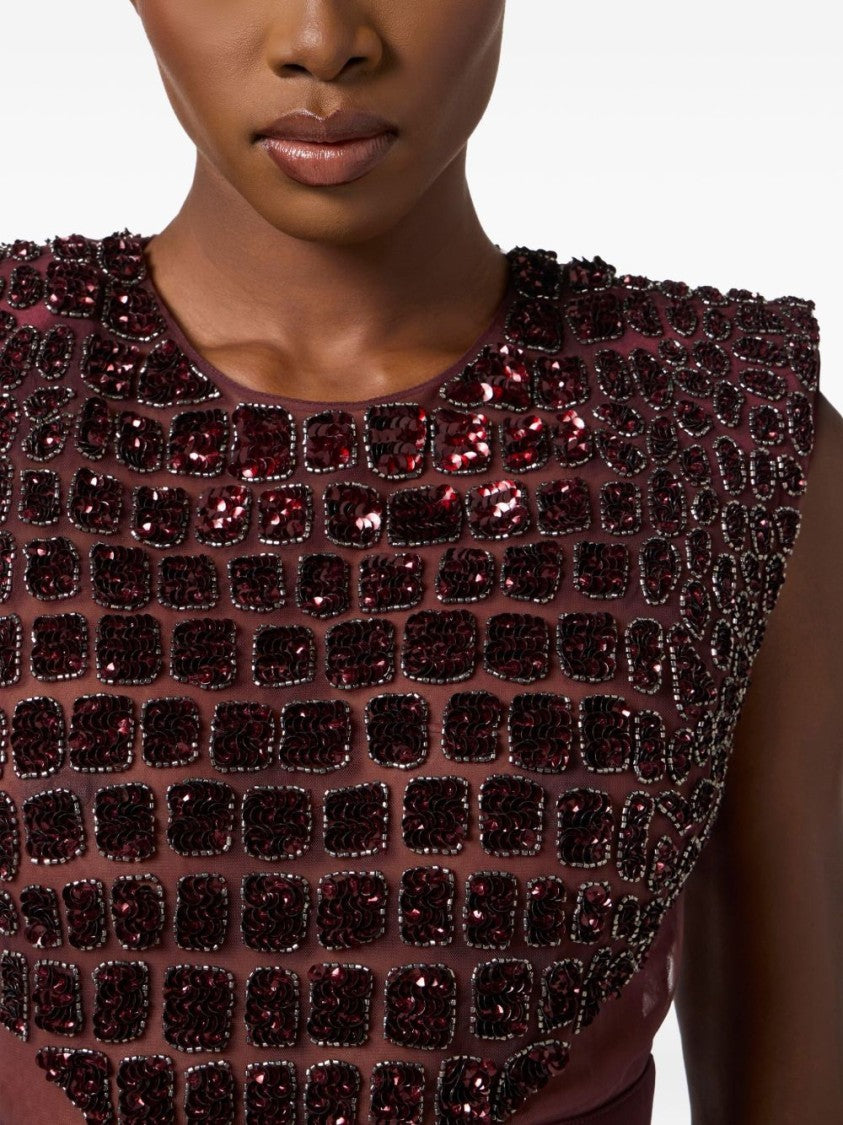 Elisabetta Franchi Fitted Midi Dress With Glossy Embellishments