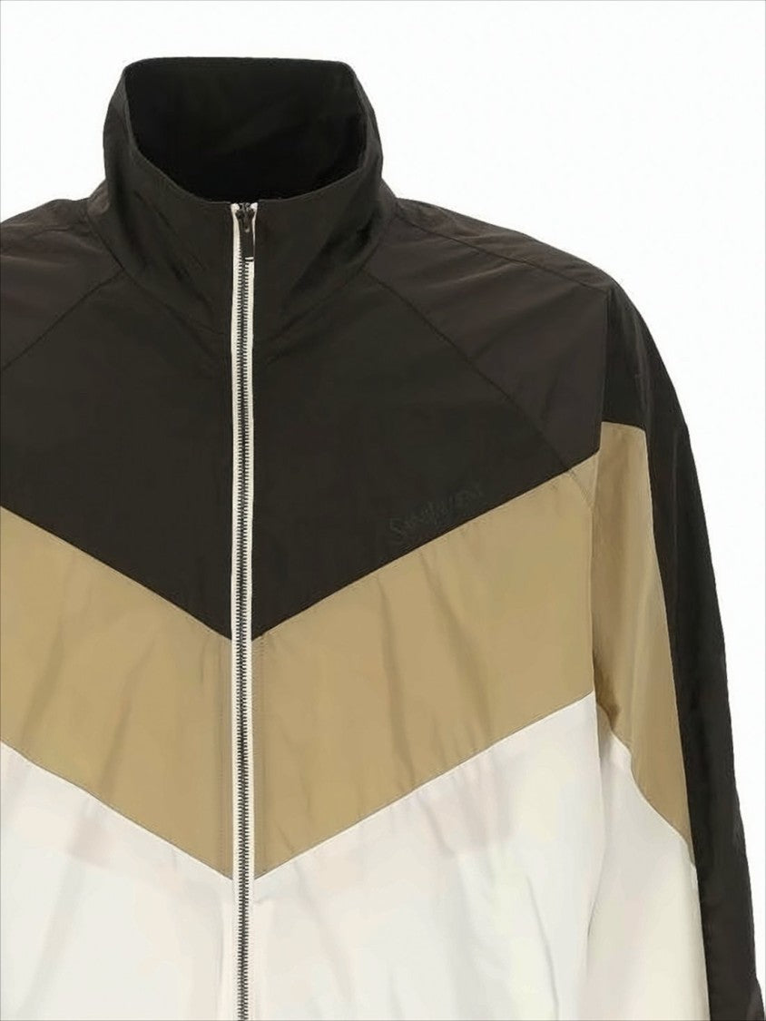 Saint Laurent Color-Block Chevron Design Nylon Jacket