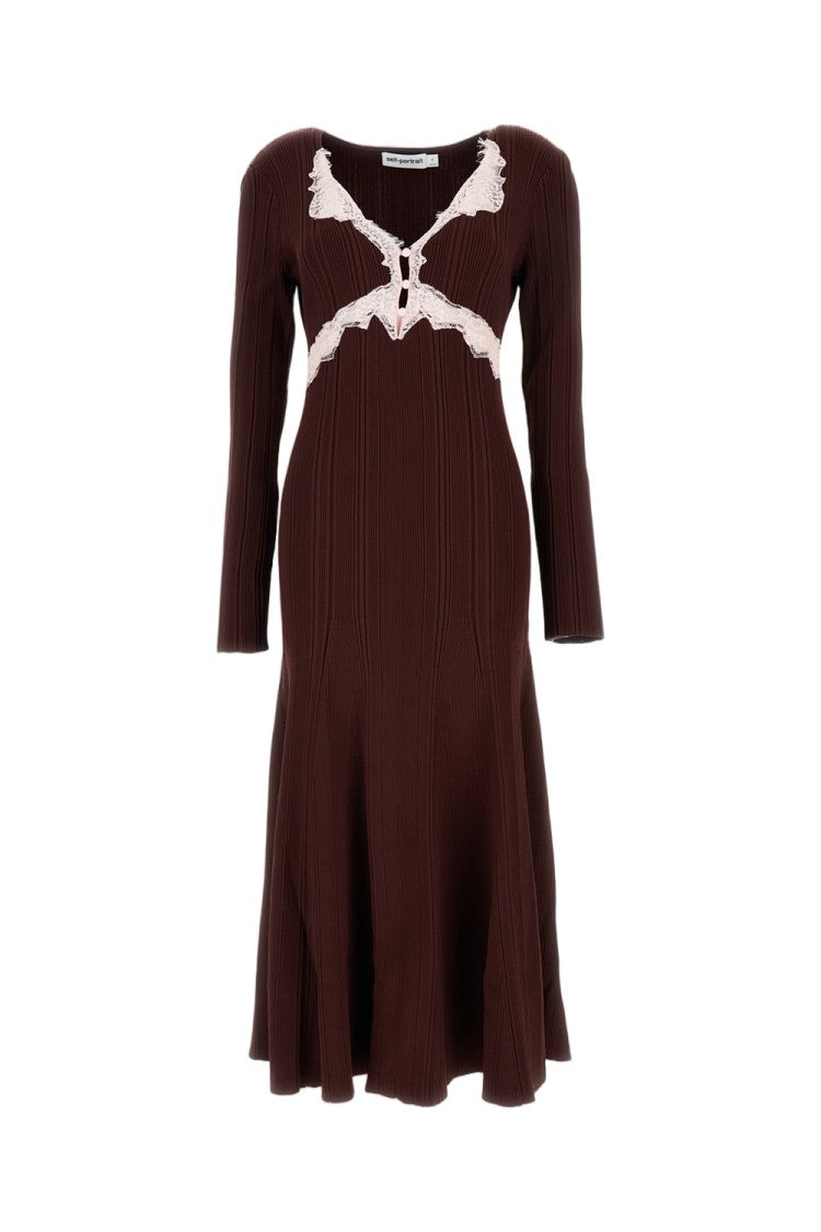 Self-Portrait Dress With Lace Inserts, Women's, Brown