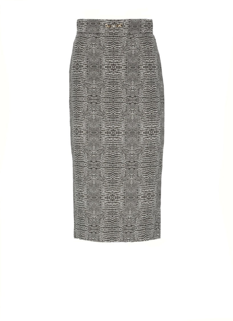 Elisabetta Franchi Monochrome Snake Pattern Viscose Midi Skirt