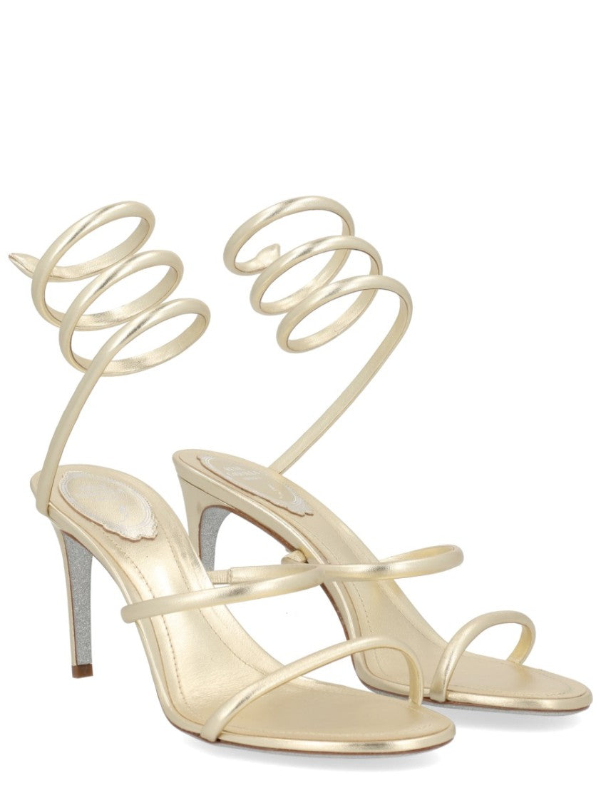 René Caovilla Spiral Ankle Strap Gold Sandals