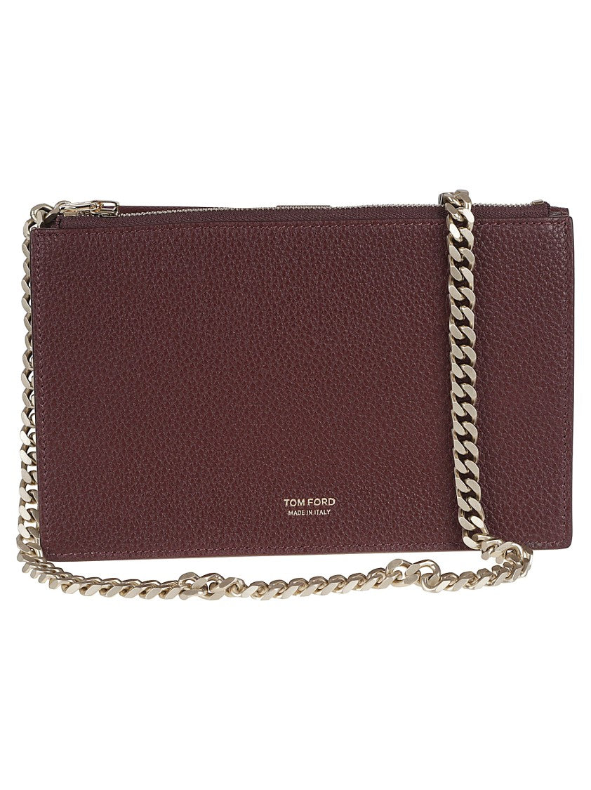 Tom Ford Textured Leather Shoulder Bag With Metallic T Clasp